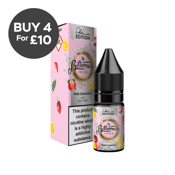 10mg Billionaire Juice Platinum Edition 10ml Nic Salts (50VG/50PG) Pink Diamond Vaping Products