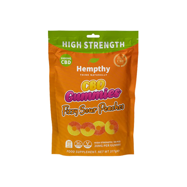 Hempthy 1000mg CBD CBD Fizzy Sour Peach Rings CBD Gummies 50pieces