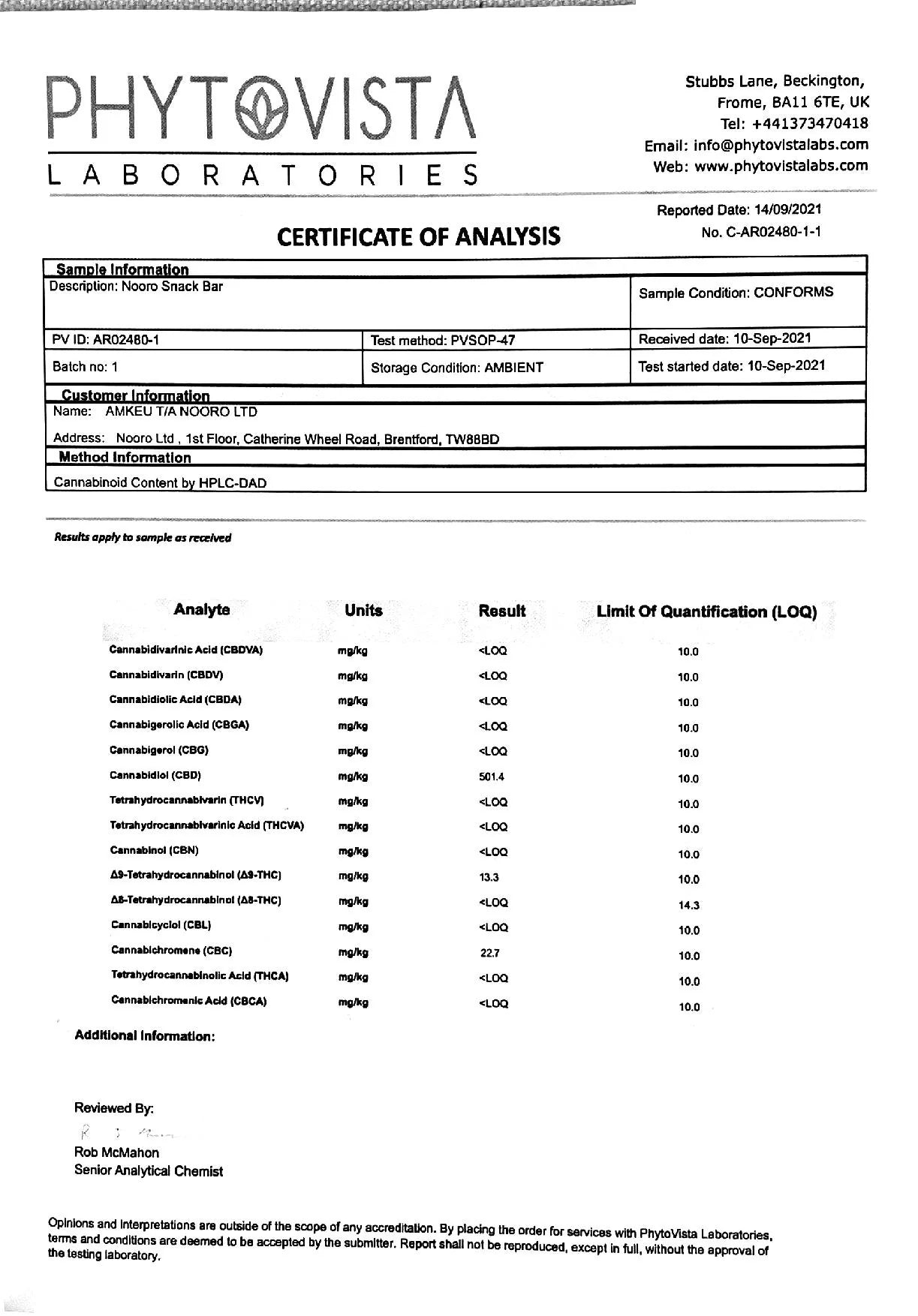 Nooro Bars 25mg CBD Banana & Cinnamon CBD Oat Bar Product 45g