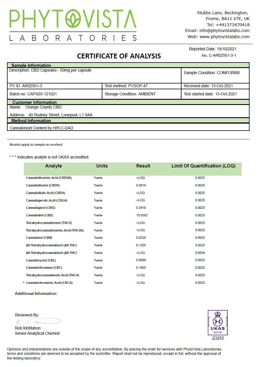 Orange County 3600mg CBD Full Spectrum CBD Capsules 60caps