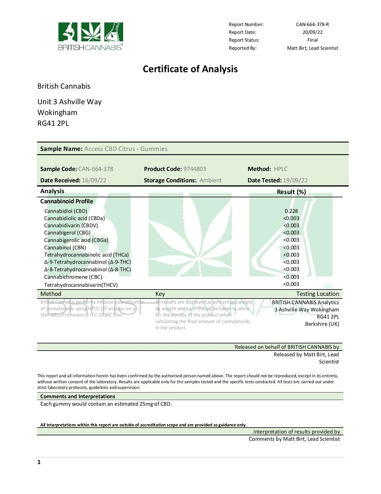 Access CBD 250mg CBD Citrus Gummies CBD Gummies 45g