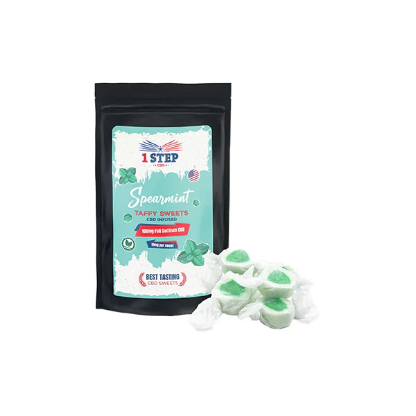 1 Step CBD 100mg CBD Spearmint Taffy Grab Bag Product 60g