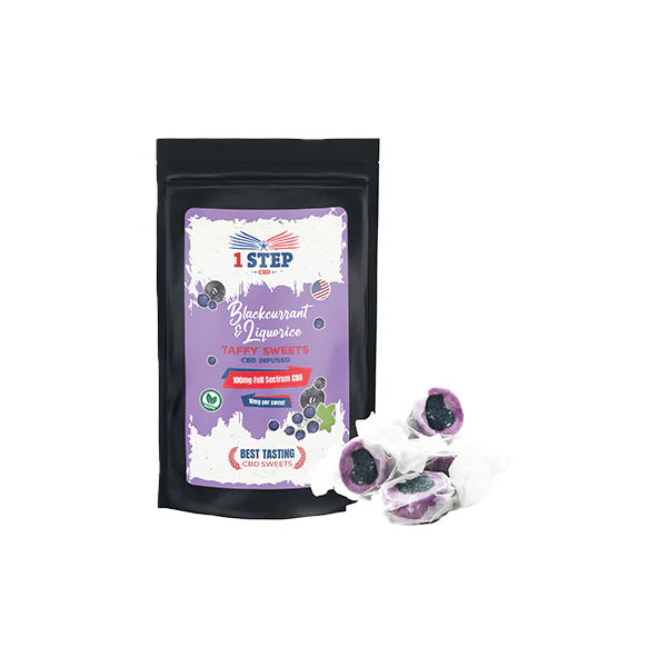 1 Step CBD 100mg CBD Blackcurrant & Liquorice Taffy Grab Bag Product 60g