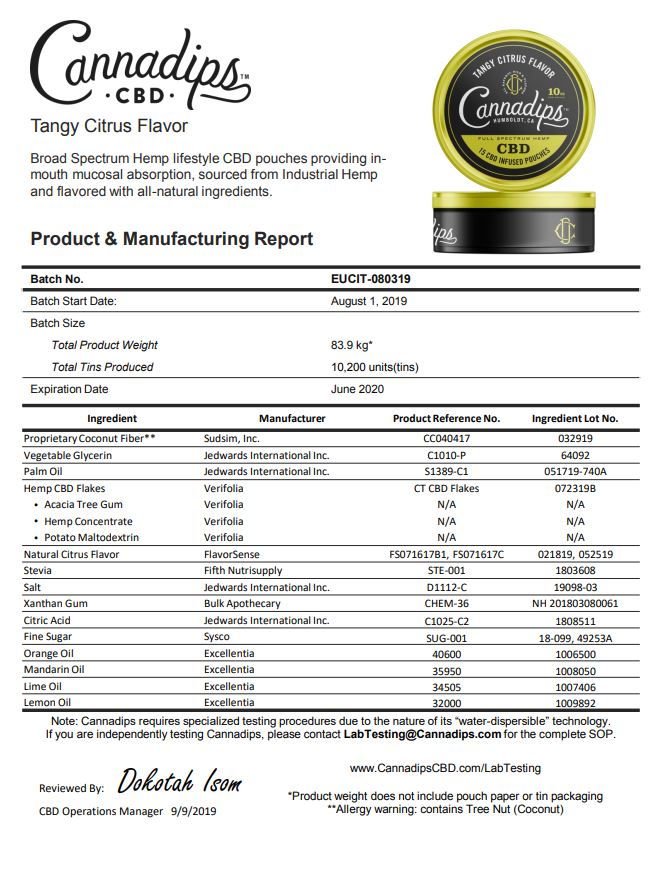 Cannadips 150mg CBD Snus Pouches - Tangy Citrus