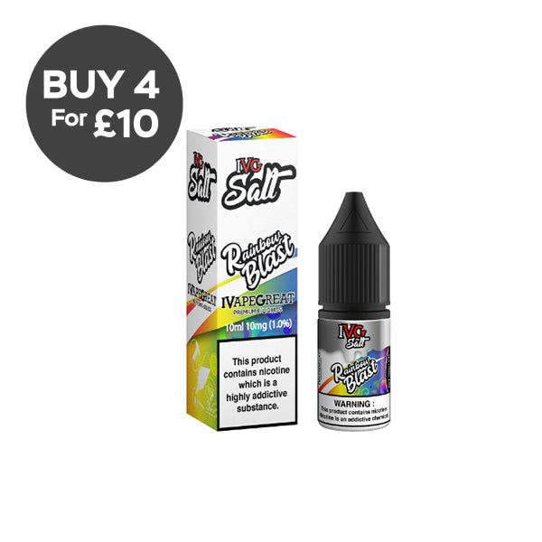 New! I VG Salt 10mg 10ml Nic Salt (50VG/50PG) Rainbow Blast Vaping Products